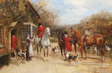  riding Canvas - A drink before the hunt Heywood Hardy horse riding